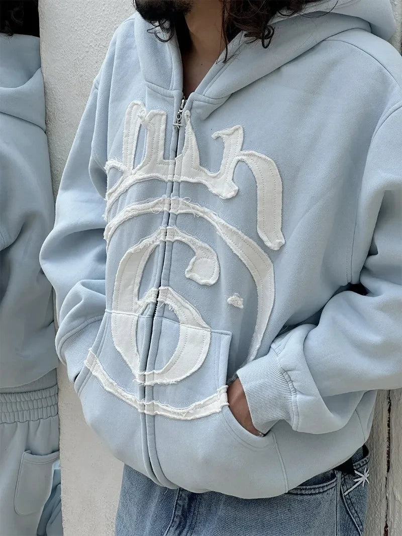 Letter Patch Zip Hoodie