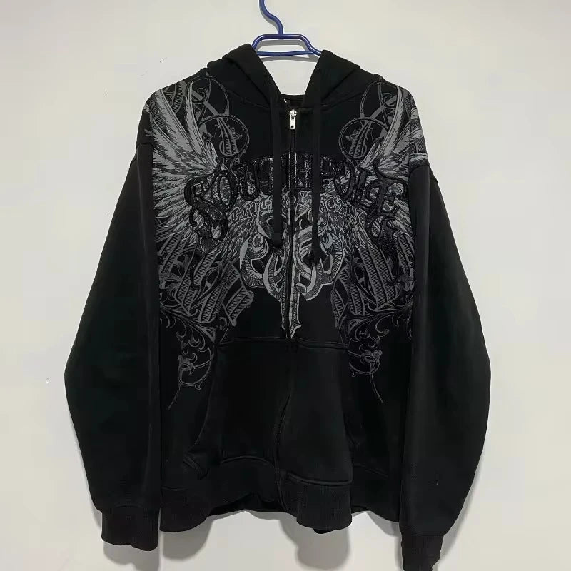 Letter Patch Zip Hoodie