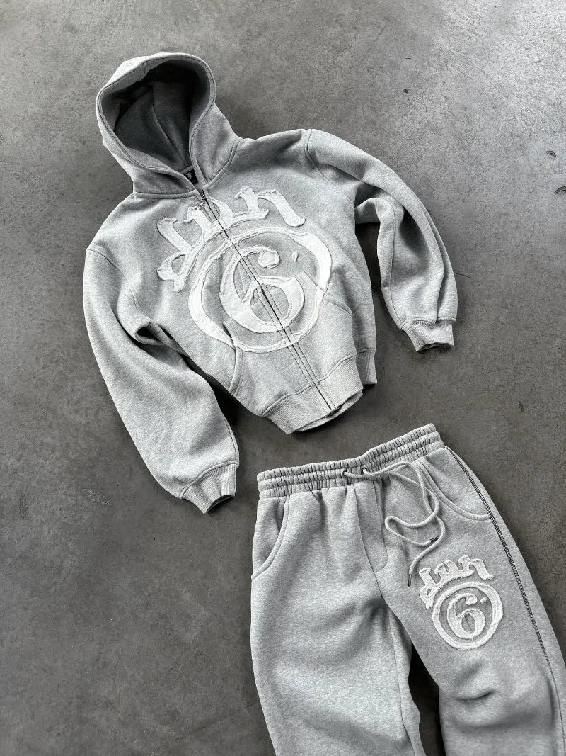 Letter Patch Zip Hoodie