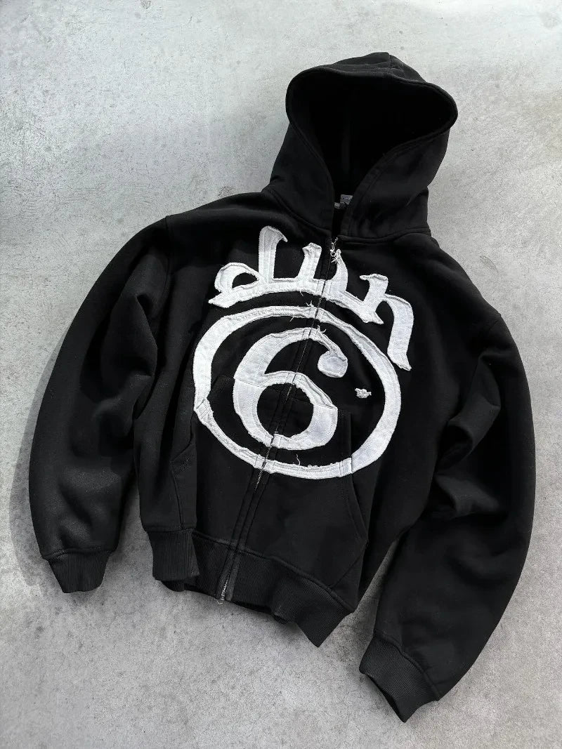 Letter Patch Zip Hoodie