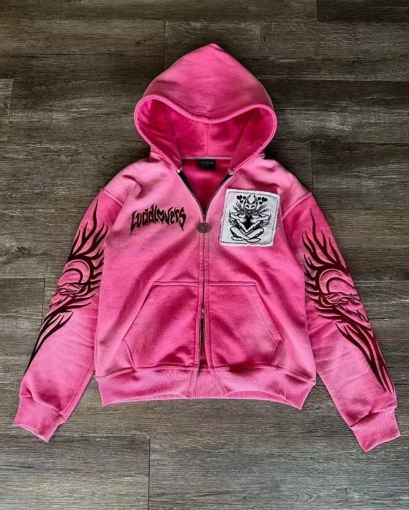 Letter Patch Zip Hoodie