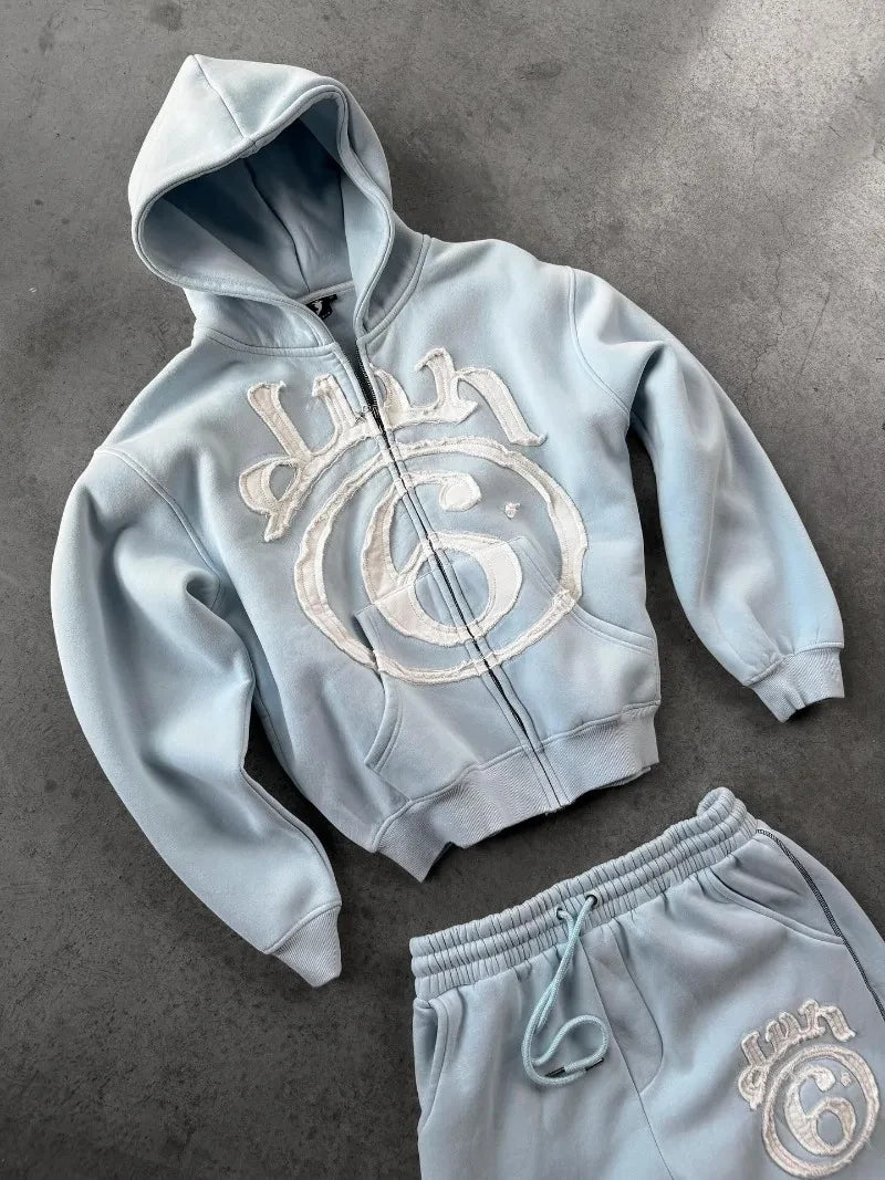 Letter Patch Zip Hoodie