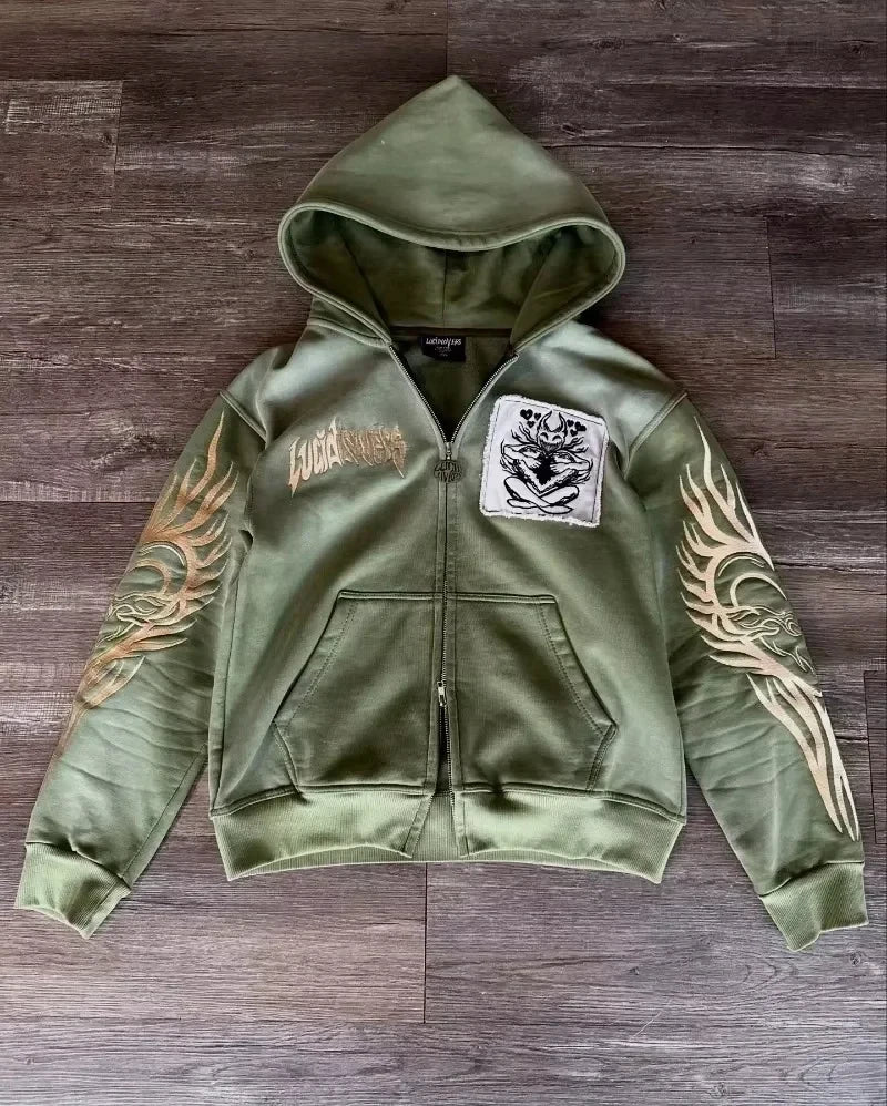 Letter Patch Zip Hoodie
