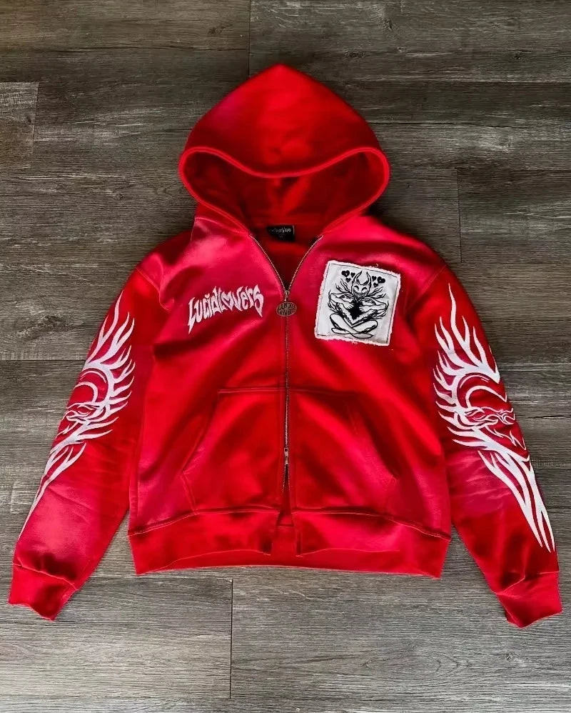 Letter Patch Zip Hoodie