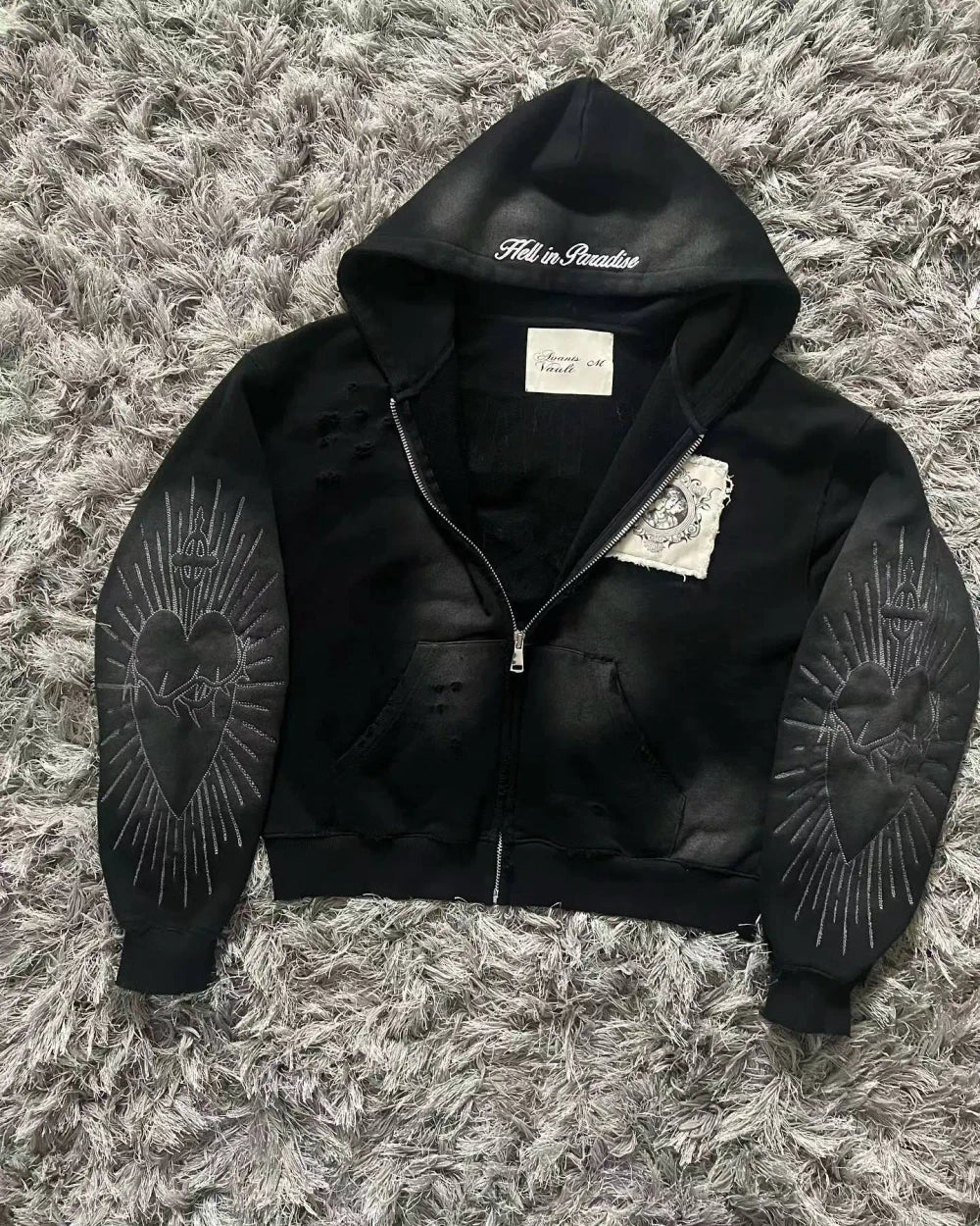 Letter Patch Zip Hoodie