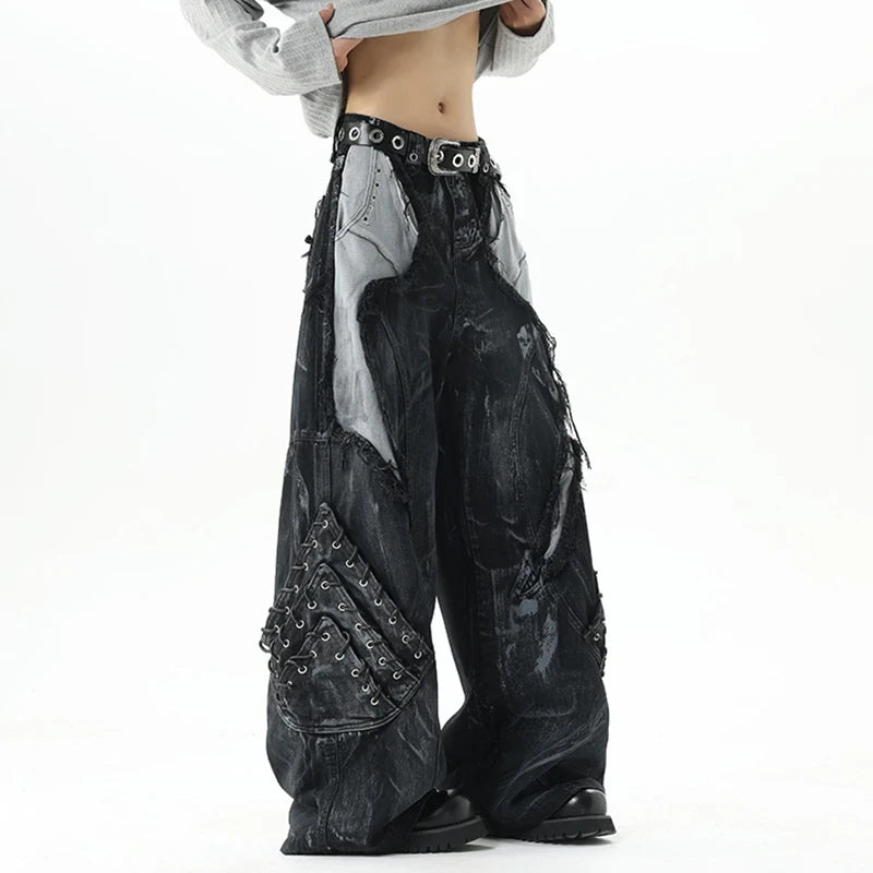Patchwork Distressed Denim Jeans