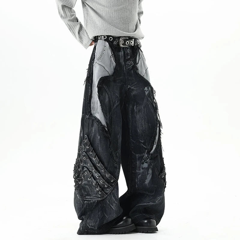 Patchwork Distressed Denim Jeans