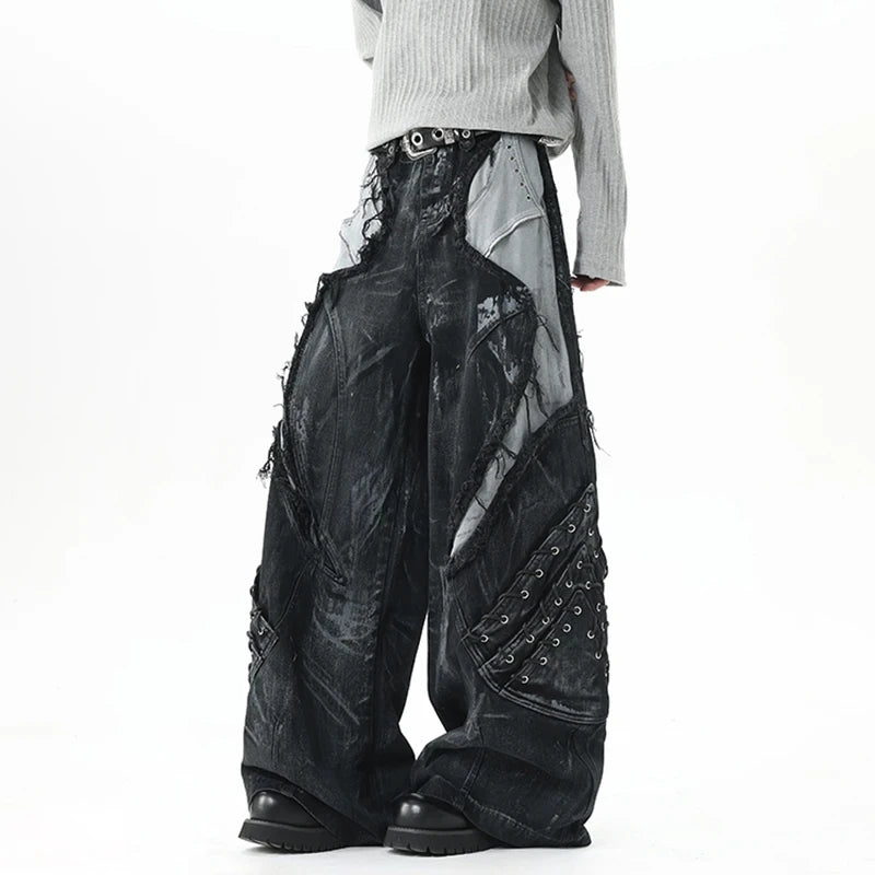 Patchwork Distressed Denim Jeans