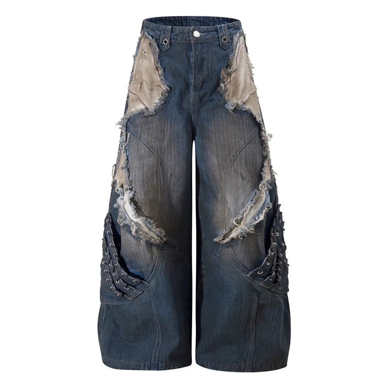 Patchwork Distressed Denim Jeans