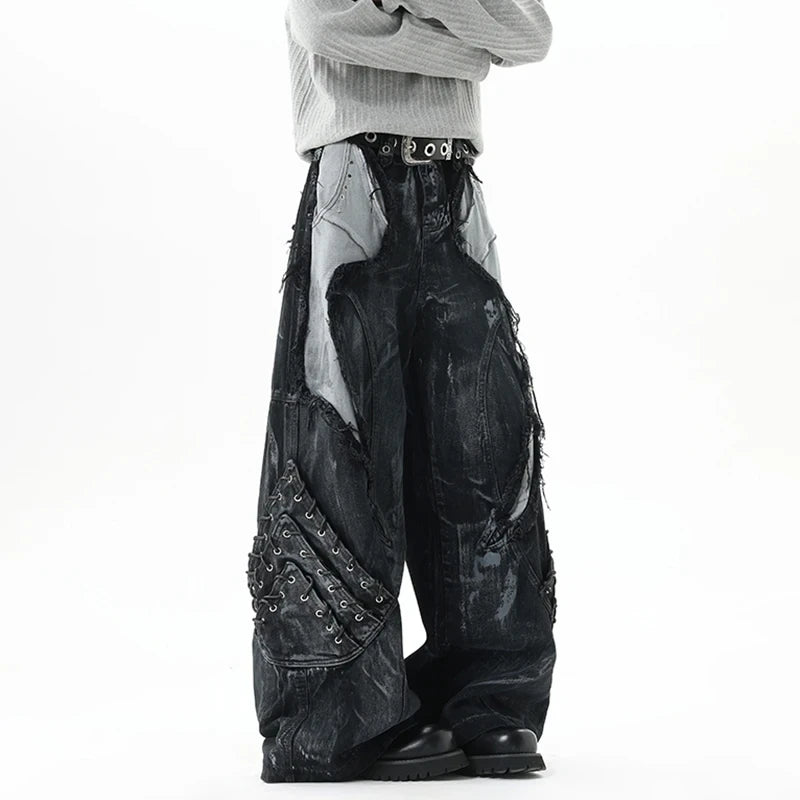 Patchwork Distressed Denim Jeans